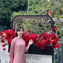 Áo dài cách tân suông gấm Vân Tiều cúc bọc màu hồng- Modern Ao Dai