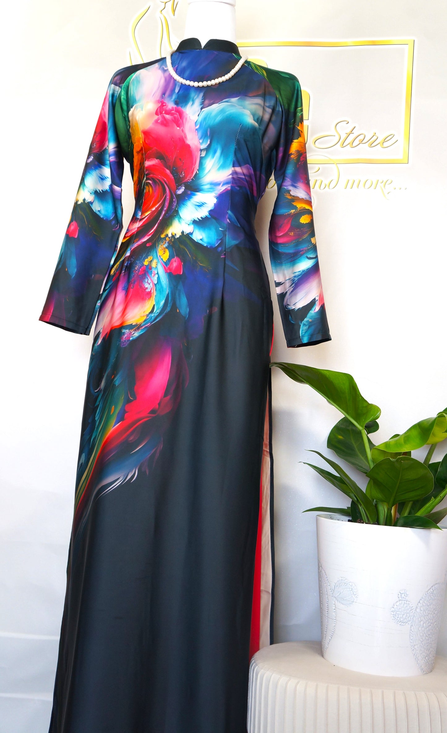 Bộ áo dài lụa Kim Sa- Set of Kimsa silk traditional aodai