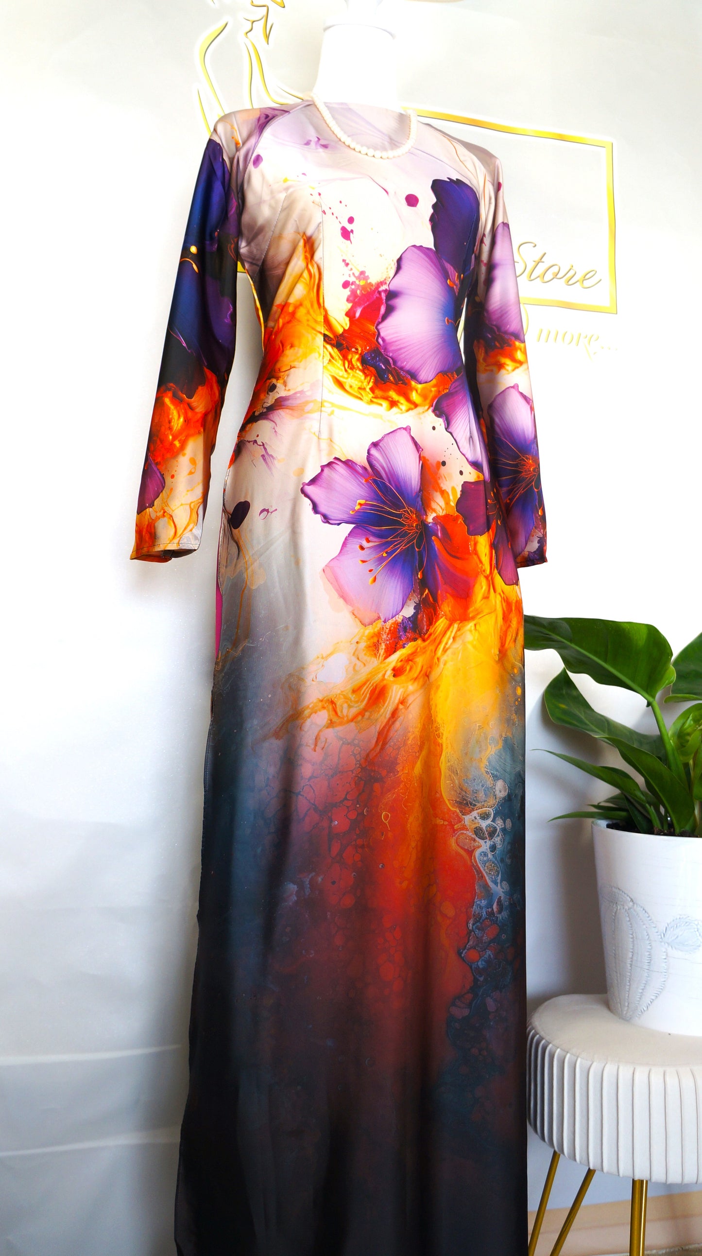 Bộ áo dài lụa Kim Sa- Set of Kimsa silk traditional aodai