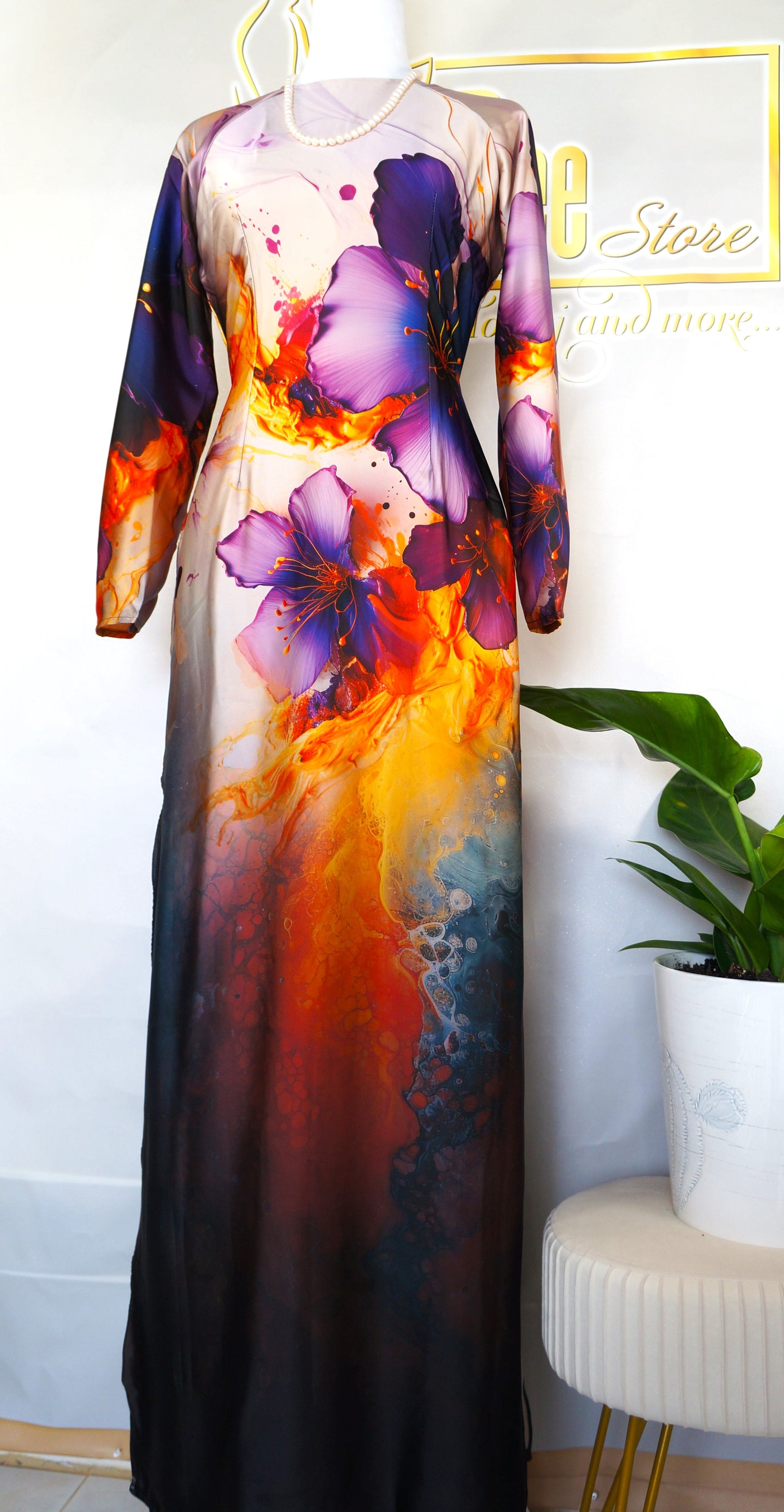 Bộ áo dài lụa Kim Sa- Set of Kimsa silk traditional aodai