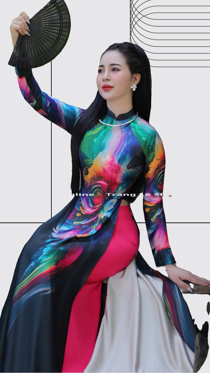 Bộ áo dài lụa Kim Sa- Set of Kimsa silk traditional aodai