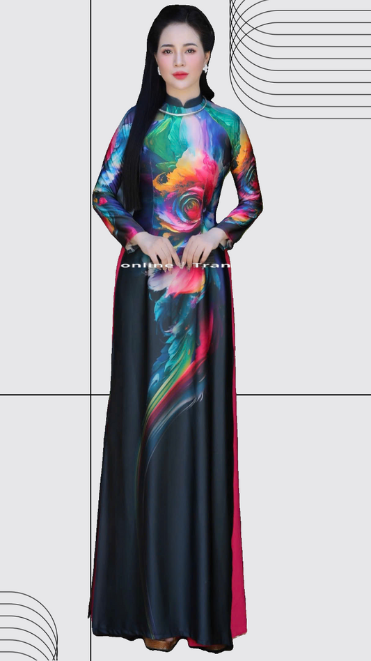 Bộ áo dài lụa Kim Sa- Set of Kimsa silk traditional aodai