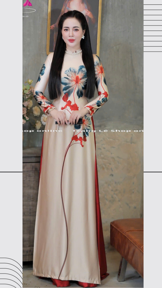 Bộ áo dài lụa Kim Sa- Set of Kimsa silk traditional aodai