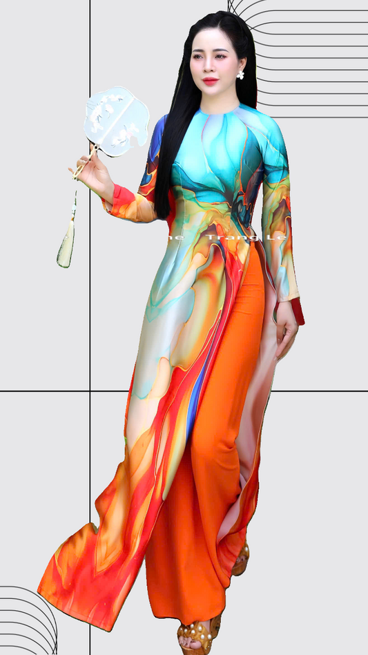 Bộ áo dài lụa Kim Sa- Set of Kimsa silk traditional aodai