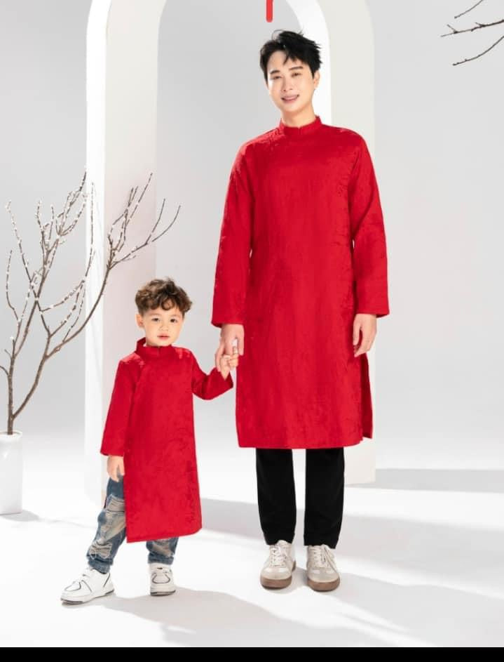 Áo dài nam thêu tơ màu đỏ thêu thủy hạc- pre-made modern red embroidery áodài for men