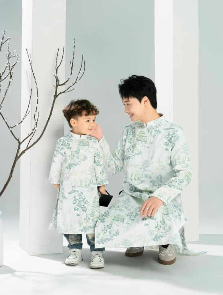 Áo dài nam thêu tơ màu trắng thủy hạc- pre-made modern white embroidery áodài for men